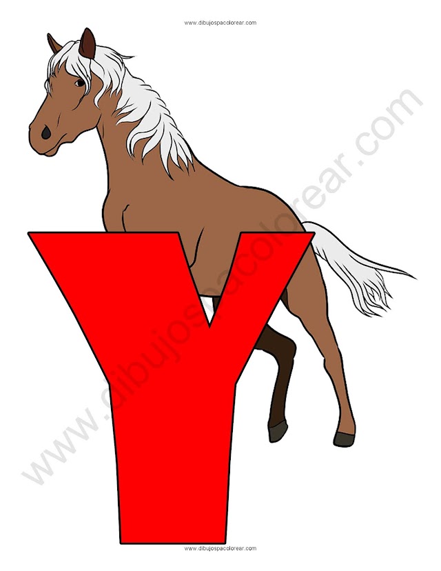 Letra Y Yegua abecedario dibujo a color y para colorear